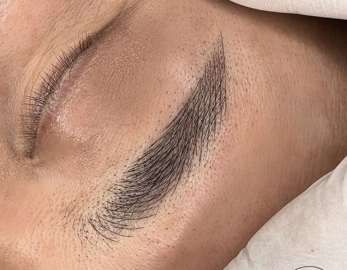Combo brows with hair strokes and soft ombre shading, by The Line Brows
